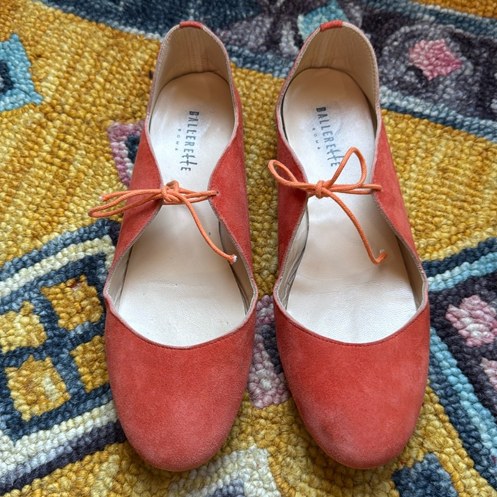 Ballerette Shoes Womens 39 Ballet Flats Leather Lace Up Round Toe Orange Loafer